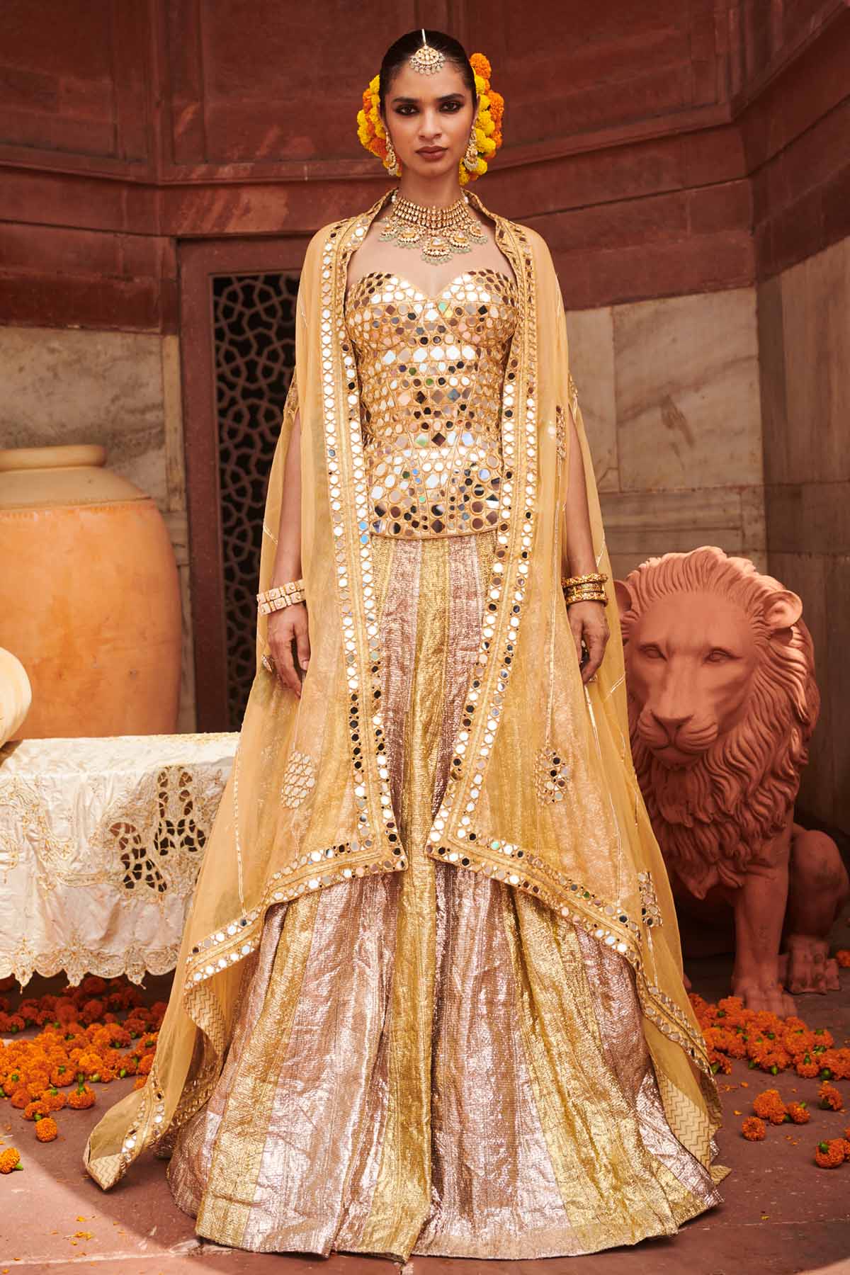 Buy ITRH, Designer Gold & Silver Lampi Lehenga Set Online